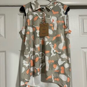 William Murray Golf Sleeveless Polo Tank in Olive, White & Coral Print